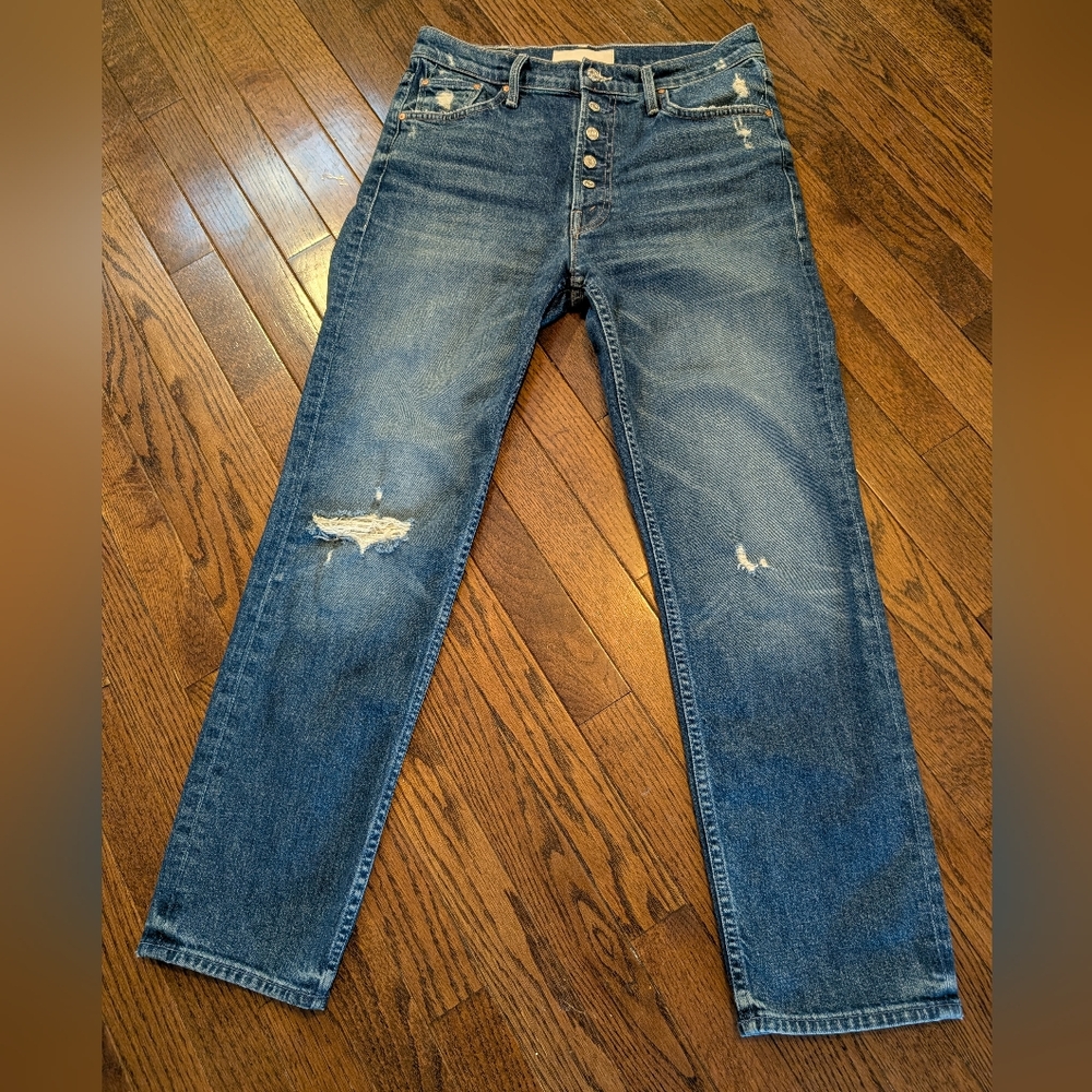 MOTHER Blue Distressed Jeans